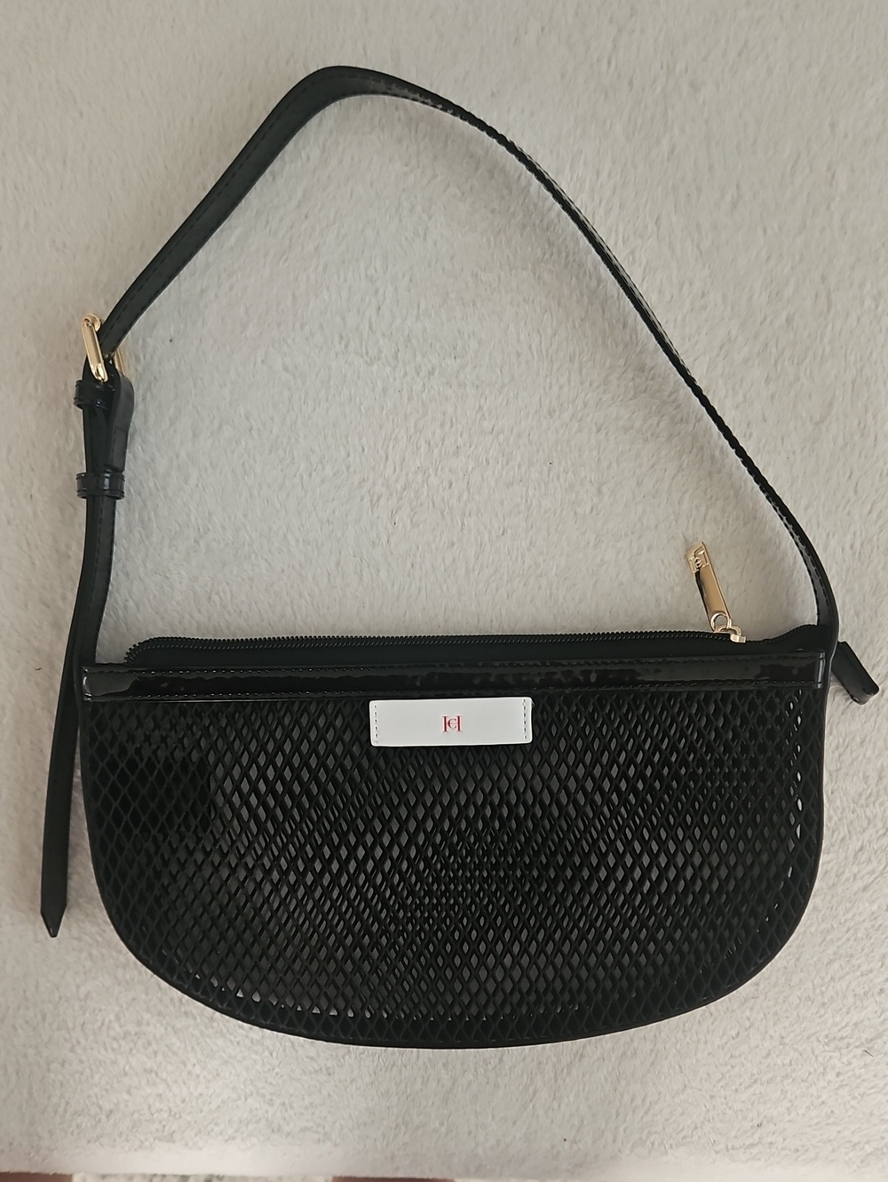 Carolina Herrera Black Mesh Shoulder Bag with Gold Hardware